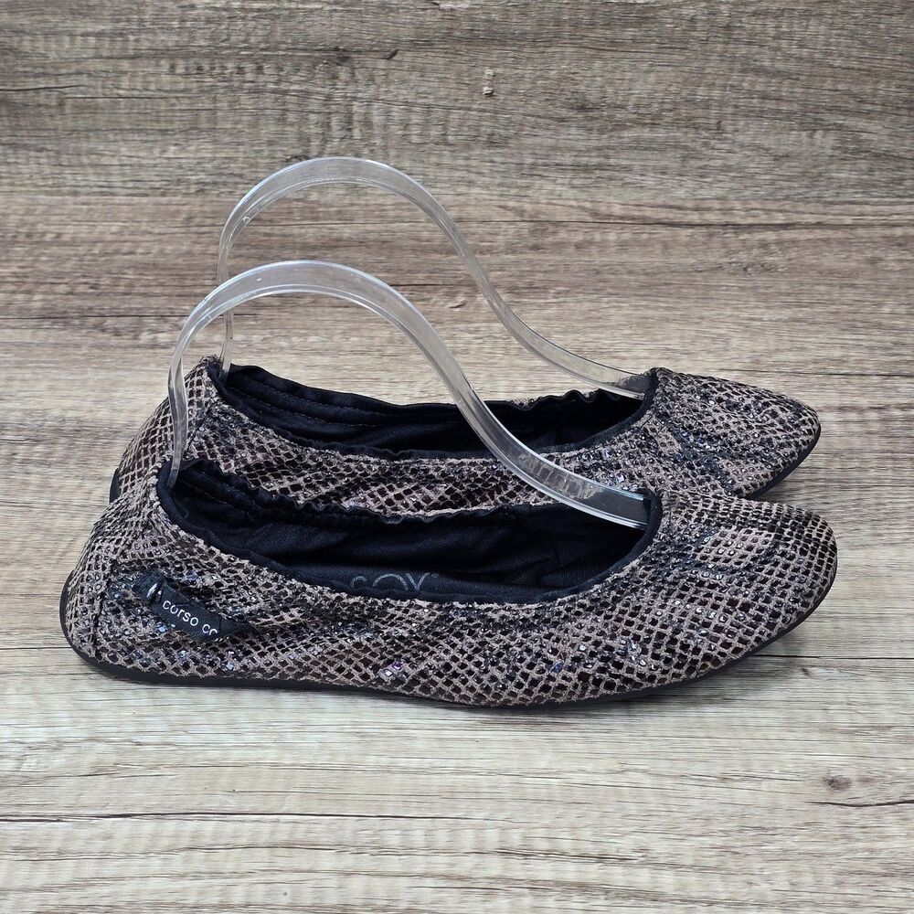 Corso Como Ballasox Women's Sz 9 Brown Black Snake Print Ballet Fold Flats Shoes